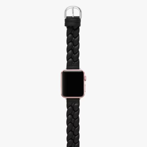 Kate Spade NY BLACK Leather Braided Apple Watch Band 38/40/41/42/44/45/49mm - Picture 2 of 6